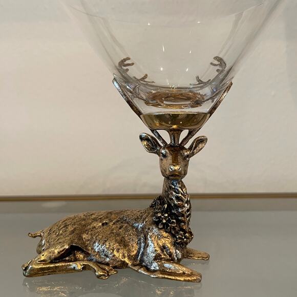 Gold Stag Reindeer Martini Glasses 7.5oz Set of 2 Christmas Holiday Barware New - Picture 11 of 15